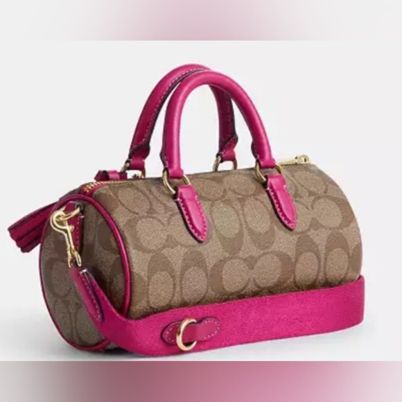 NEW COACH Lacy Crossbody/Hand Bag With ID Card Case,& Wristlet In Khaki/Cerise - Picture 12 of 12